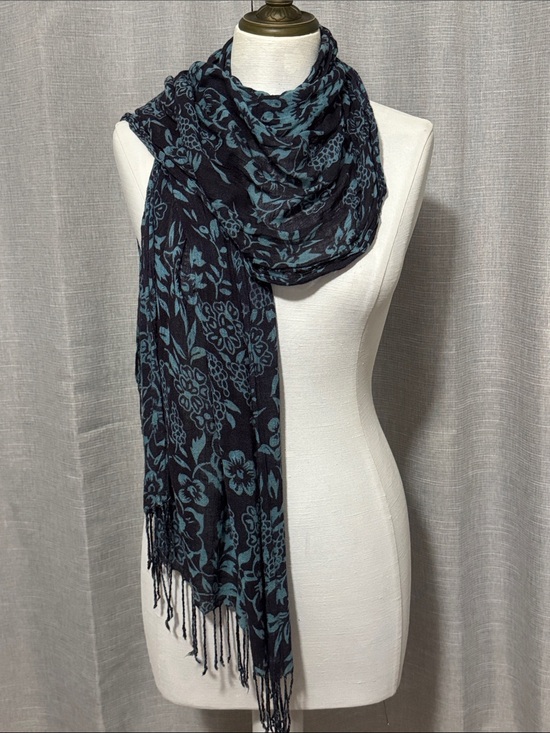 Accessories - FREE WITH $25 PURCHASE-Lightweight Scarf-Blue Tones-Fringe-GUC